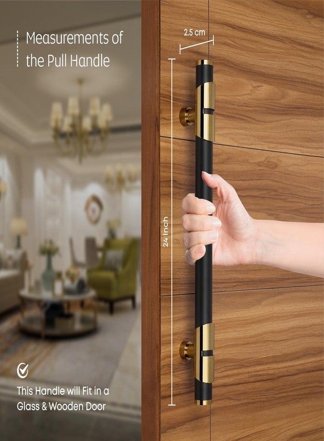 LAPO Door Handle for Main Door 24 inch, Wooden & Glass Door Handle, Door Pull Push Handle,Stainless Steel Pipe and Brass Base-Pack of 1 | Black-Gold Finish | 3 Years Warranty - Image 5